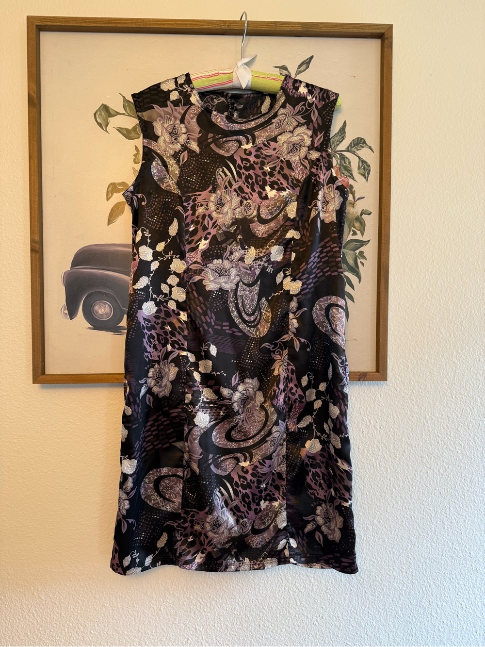 Sleeveless Black & Purple Floral Print Dress